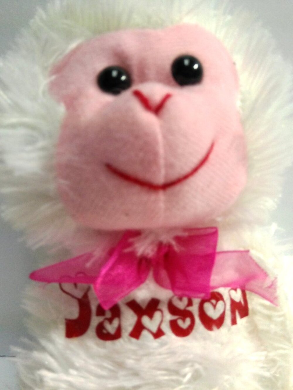 Jaxson Personalized Monkey Plush Stuffed Toy White, Pink, Hangs Greenbrier Int'l